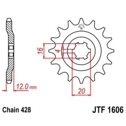 Piñon JT 1606 de acero con 14 dientes