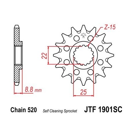 Piñon JT 1901SC  autolimpiable de acero con 13 dientes