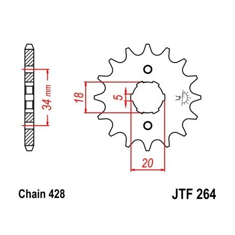 Piñon JT 264 de acero con 15 dientes