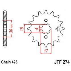 Piñon JT 274 de acero con 15 dientes