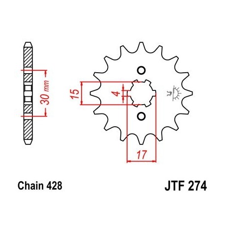 Piñon JT 274 de acero con 15 dientes