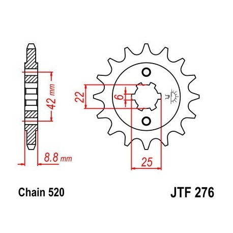 Piñon JT 276 de acero con 16 dientes