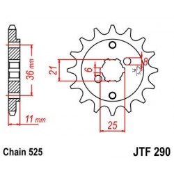 Piñon JT 290 de acero con 15 dientes