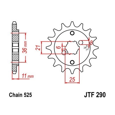 Piñon JT 290 de acero con 15 dientes