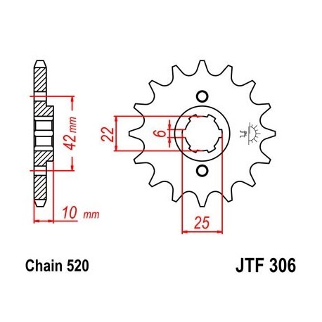 Piñon JT 306 de acero con 15 dientes
