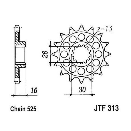Piñon JT 313 de acero con 16 dientes