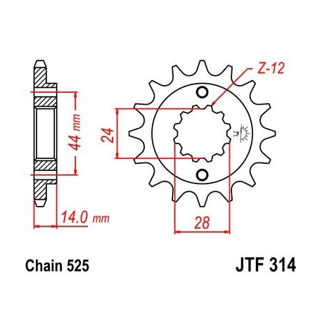 Piñon JT 314 de acero con 16 dientes