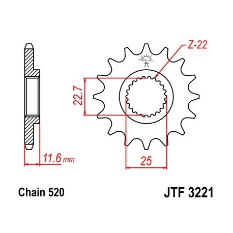 Piñon JT 3221 de acero con 11 dientes