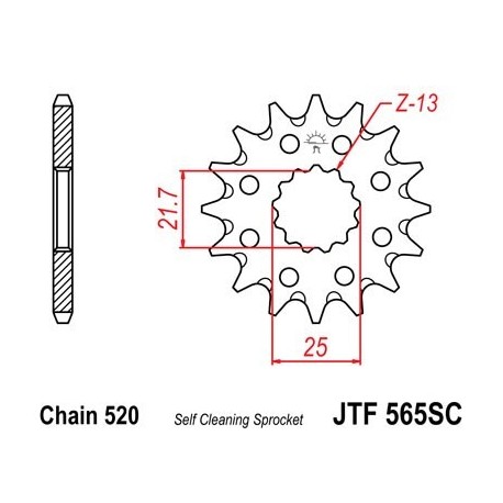 Piñon JT 565SC  autolimpiable de acero con 14 dientes