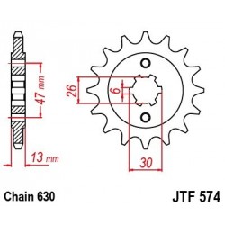 Piñon JT 574 de acero con 16 dientes