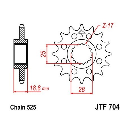 Piñon JT 704 de acero con 17 dientes