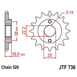 Piñon JT 736 de acero con 15 dientes