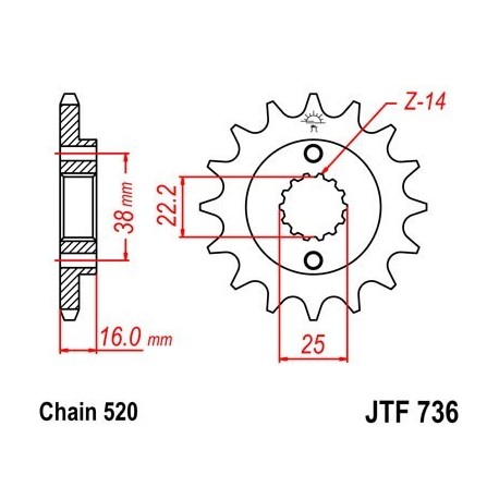 Piñon JT 736 de acero con 15 dientes