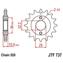 Piñon JT 737 de acero con 15 dientes