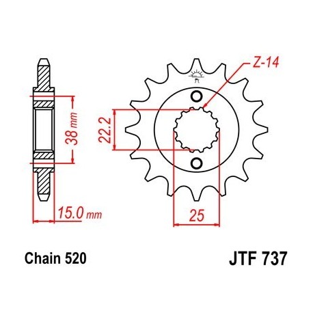 Piñon JT 737 de acero con 15 dientes