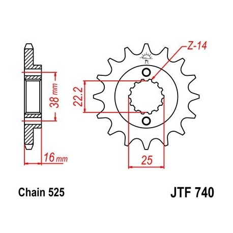 Piñon JT 740 de acero con 15 dientes