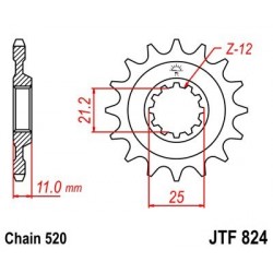 Piñon JT 824 de acero con 15 dientes