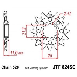 Piñon JT 824SC  autolimpiable de acero con 13 dientes