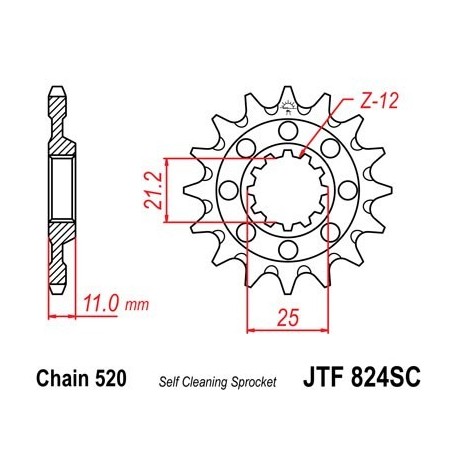 Piñon JT 824SC  autolimpiable de acero con 13 dientes