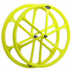 Rueda delantera fixie. 700c. Color amarillo Flúor