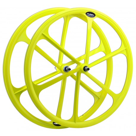 Rueda trasera fixie. 700c. Color amarillo Flúor