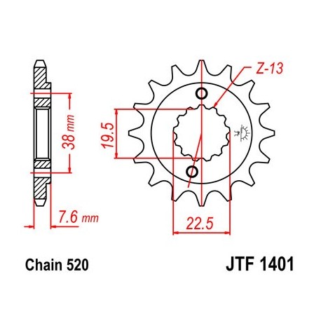 Piñón JT F1401 de acero con 13 dientes