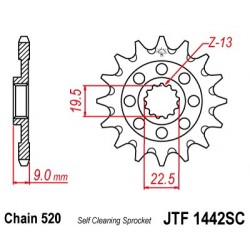 Piñon JT 1442SC autolimpiable de acero con 14 dientes