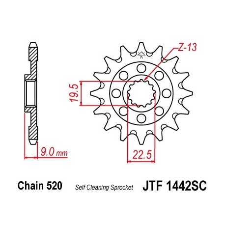 Piñon JT 1442SC autolimpiable de acero con 14 dientes