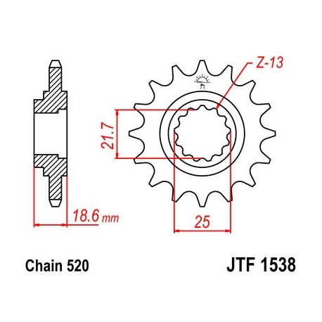 Piñón JT 1538 de acero con 14 dientes
