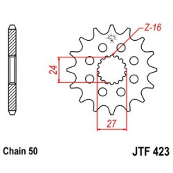 Piñón JT 423 de acero con 16 dientes