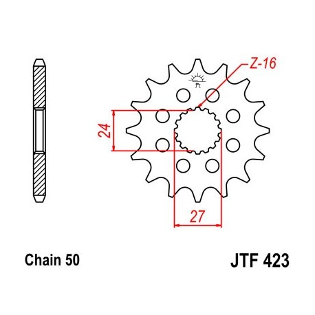 Piñón JT 423 de acero con 16 dientes