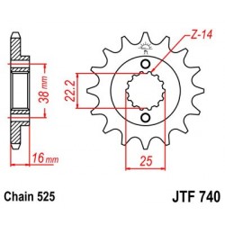 Piñon JT 740 de acero con 14 dientes