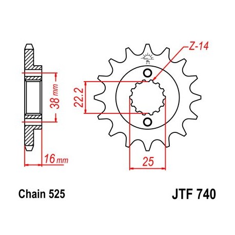 Piñon JT 740 de acero con 14 dientes
