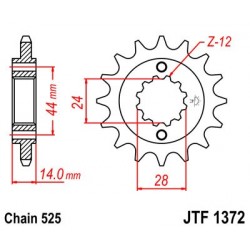 Piñón con goma JT 1372 de acero con 17 dientes