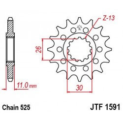 Piñón con goma JT 1591 de acero con 16 dientes