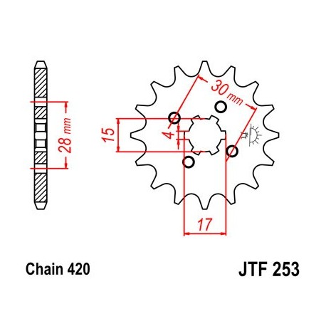 Piñón JT 253 de acero con 17 dientes