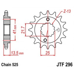Piñón con goma JT 296 de acero con 15 dientes