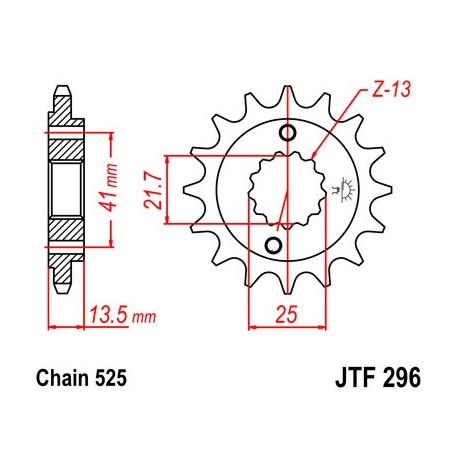 Piñón con goma JT 296 de acero con 15 dientes