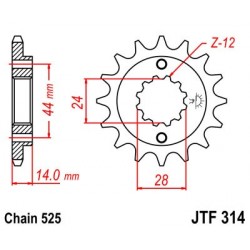Piñón con goma JT 314 de acero con 16 dientes