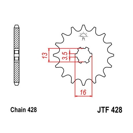 Piñón JT 428 de acero con 15 dientes