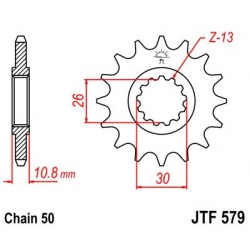 Piñón con goma JT 579 de acero con 17 dientes