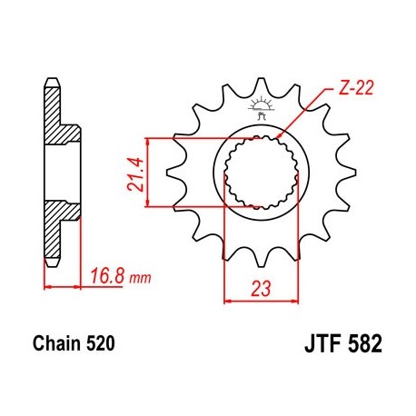 Piñón con goma JT 582 de acero con 16 dientes