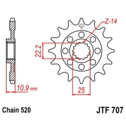 Piñón JT 707 de acero con 14 dientes