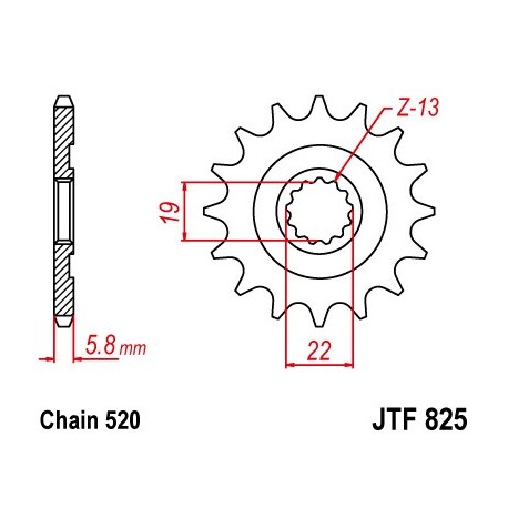 Piñón JT 825 de acero con 15 dientes
